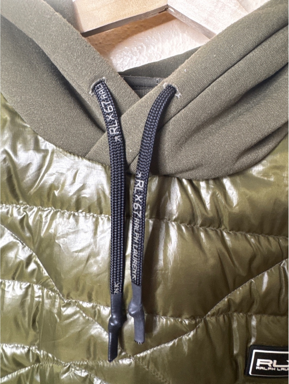 RLX Ralph Lauren Hybrid Down Hooded Jacket Olive Green Full Zip Men’s L - Picture 3 of 9